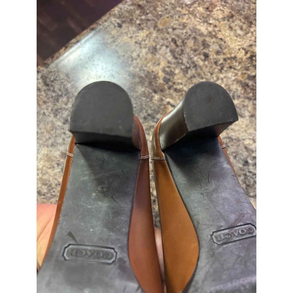 Coach Kristi Tan Leather Block Heel Loafers Buckle Pumps Made in Italy Womens 8B